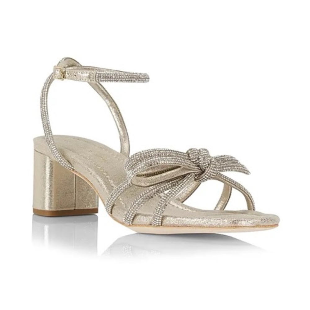 Loeffler Randall Metallic Gold Knotted Strappy Block Heel Sandals